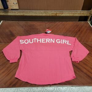 Spirit NEW Pink long Sleeve Round hem LARGE T-shirt Spellout  back SOUTHERN GIRL